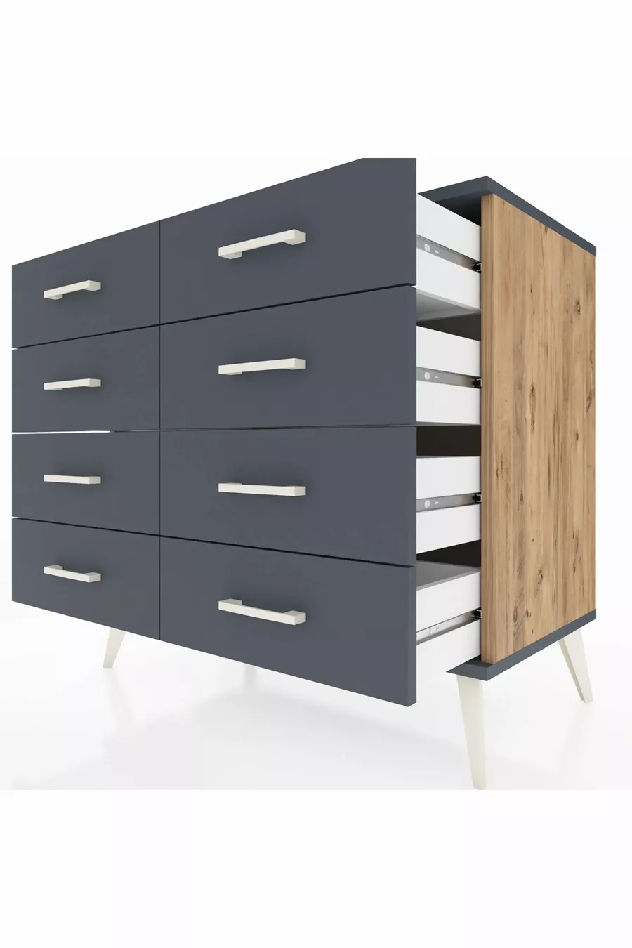 Hyperion Kommode mit 8 Schubladen Kiefer-Anthrazit