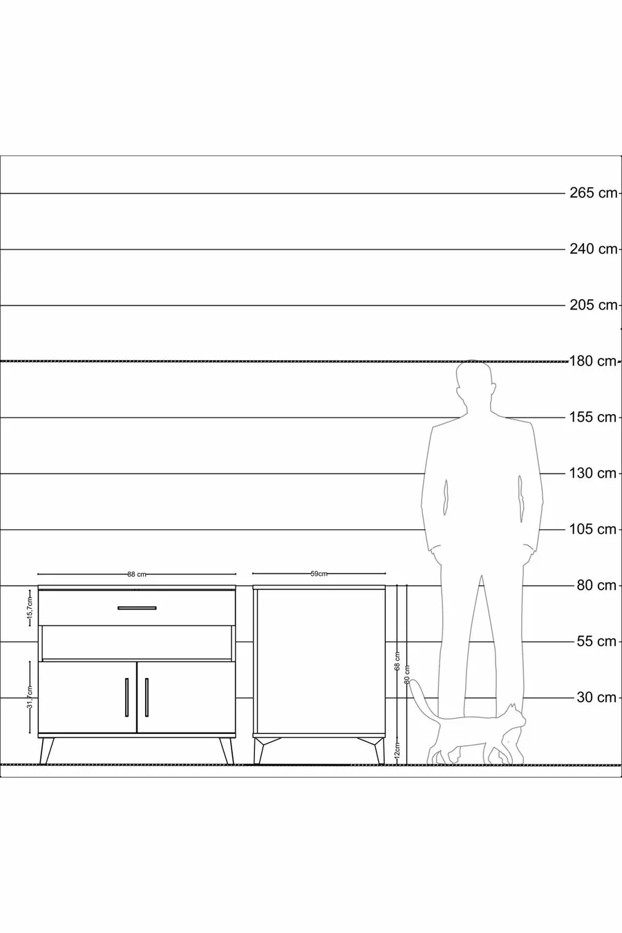 Kronos Dressoir met 2 planken, 1 lade en 2 deuren, Maansteen-Maansteen