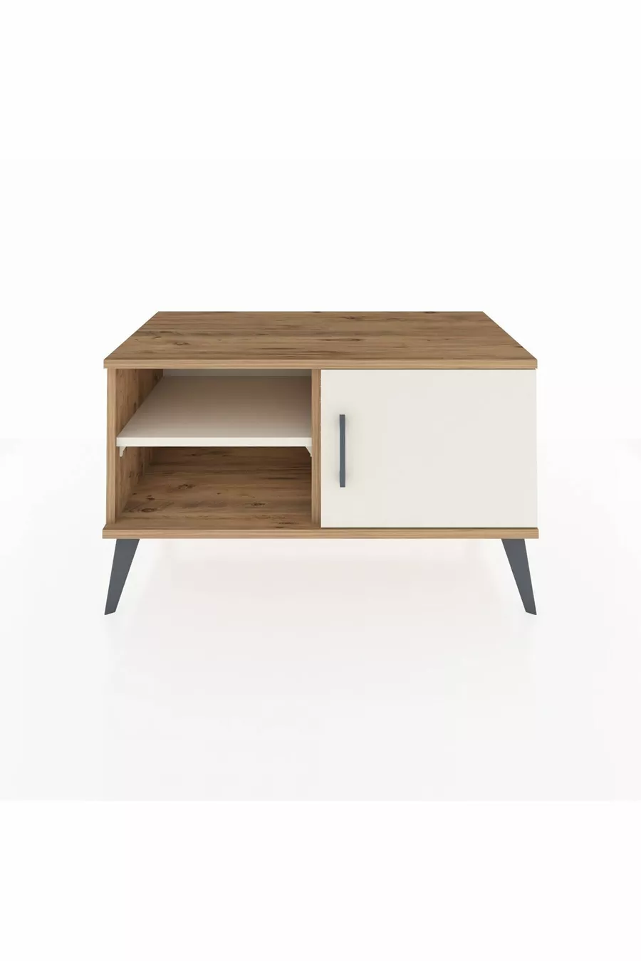 Commode Hyperion à 2 étagères avec porte unique en pin et travertin