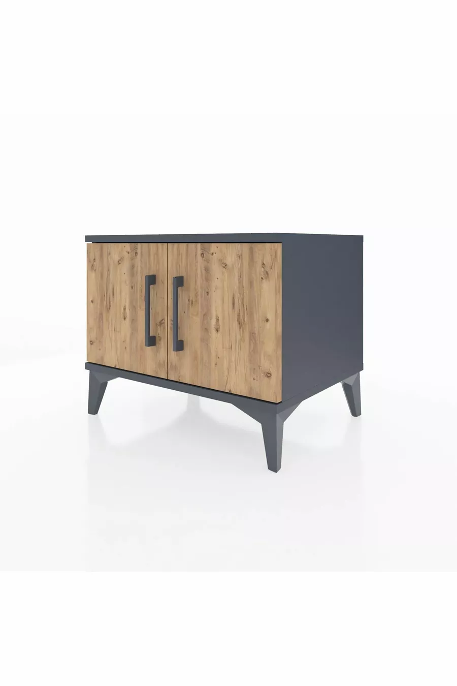 Table de chevet Hyperion à une étagère et deux portes Anthracite-Pin