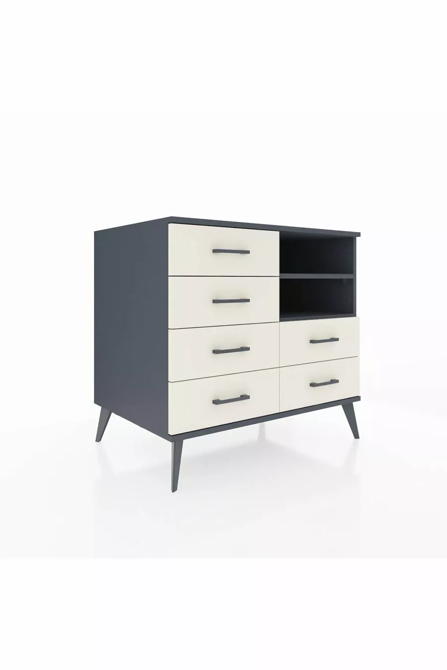 Commode Kronos 2 étagères 6 tiroirs Anthracite-Anthracite/Pierre de Lune