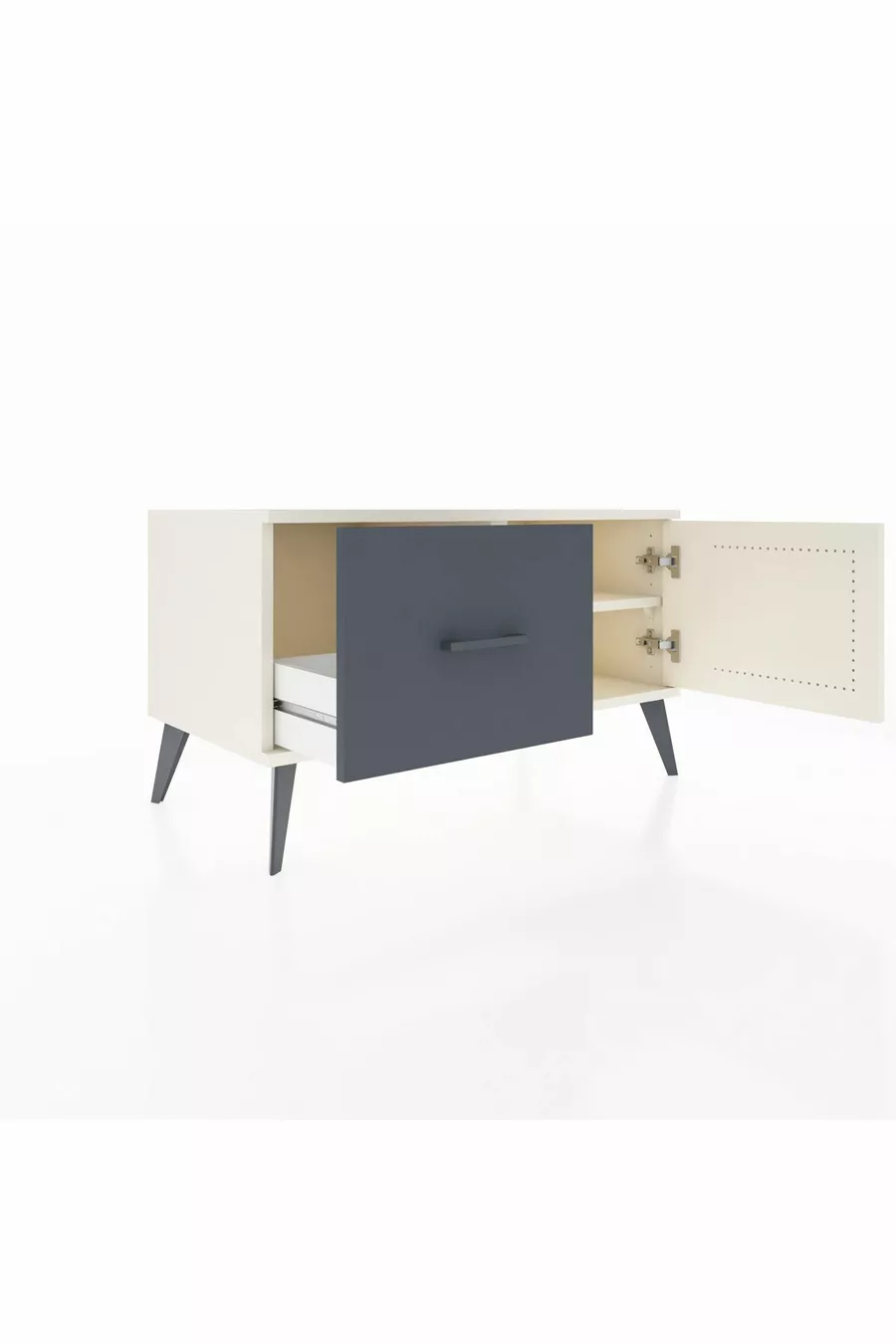 Commode Hyperion avec une seule étagère, un tiroir et une porte, couleur Pierre de Lune/Anthracite