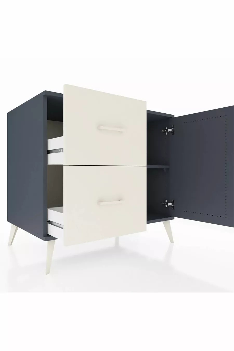 Commode Kronos à une étagère, 2 tiroirs et une porte, Anthracite-Anthracite/Gris pierre