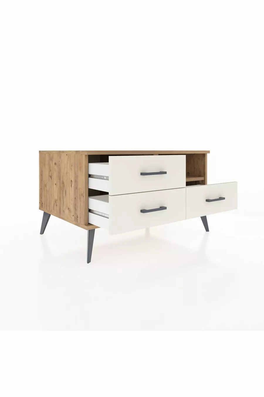 Commode Kronos à une étagère et trois tiroirs Pin-Pin/Marbre blanc