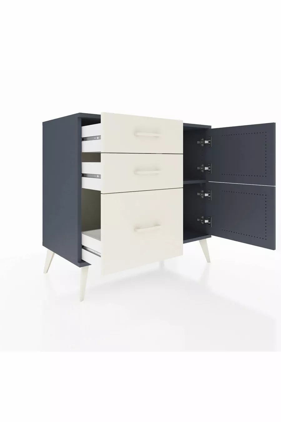 Hyperion Dresser Single Shelf 3 Drawers 2 Doors Anthracite-Anthracite/Snowy White