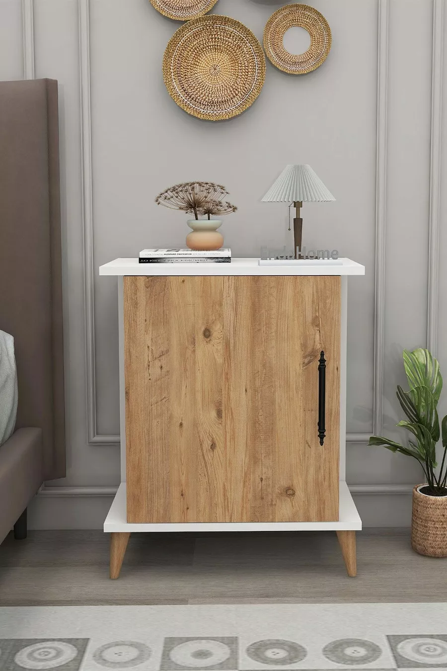 Commode spacieuse & Buffet d'une porte avec 2 étagères, organisateur de chevet pour chambre à coucher - Pin