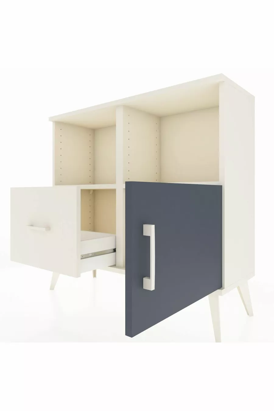 Commode Arges avec 2 étagères, 1 tiroir et 1 porte, couleur Pierre de Lune-Anthracite/Pierre de Lune