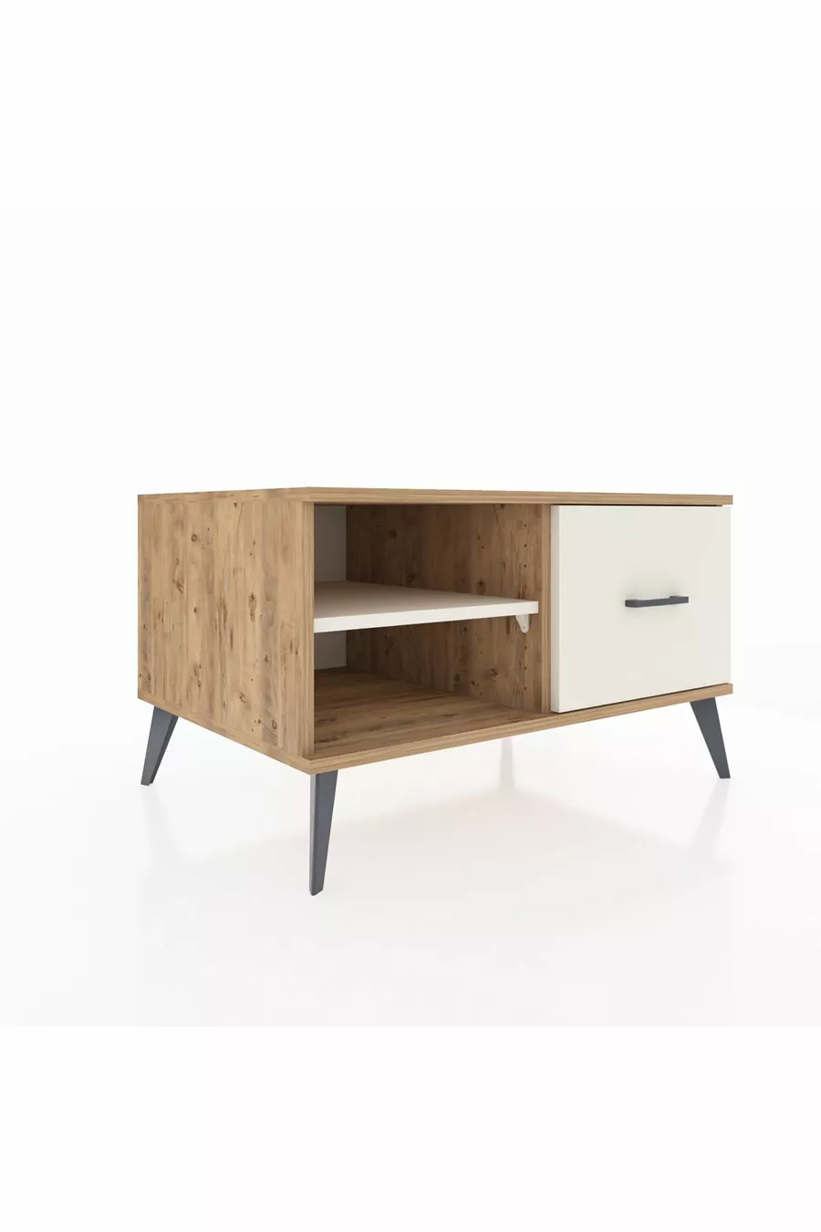 Commode Kronos à une étagère et un tiroir, pin-pierre d'onyx