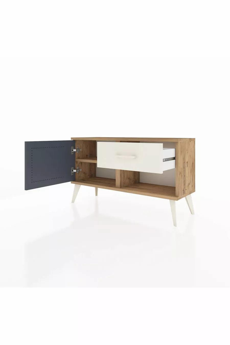 Commode Arges avec une étagère, un tiroir et une porte, pin-anthracite/pierre de lave