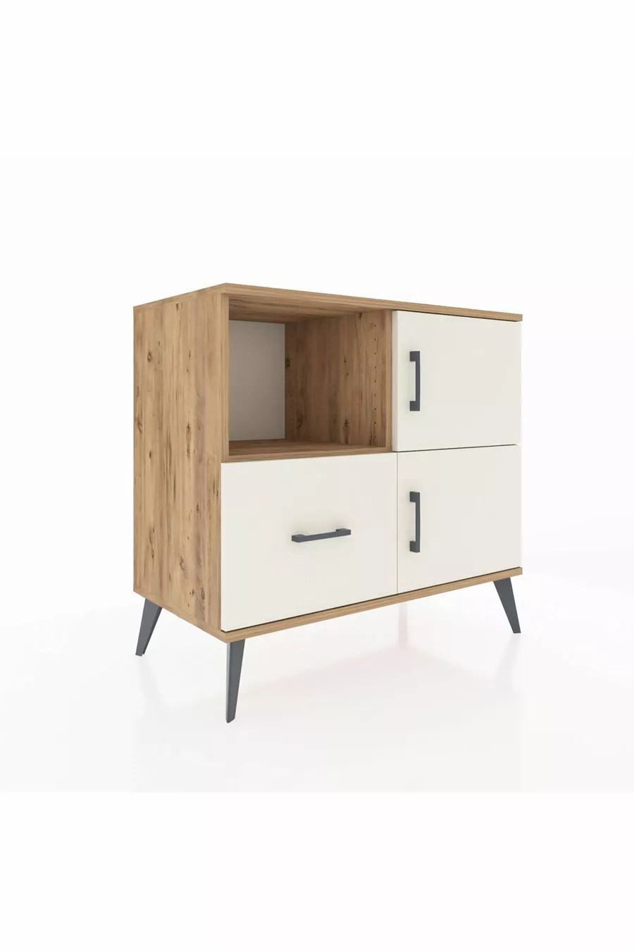 Commode Hyperion avec 2 étagères, 1 tiroir et 2 portes, en pin-pierre d'ardoise