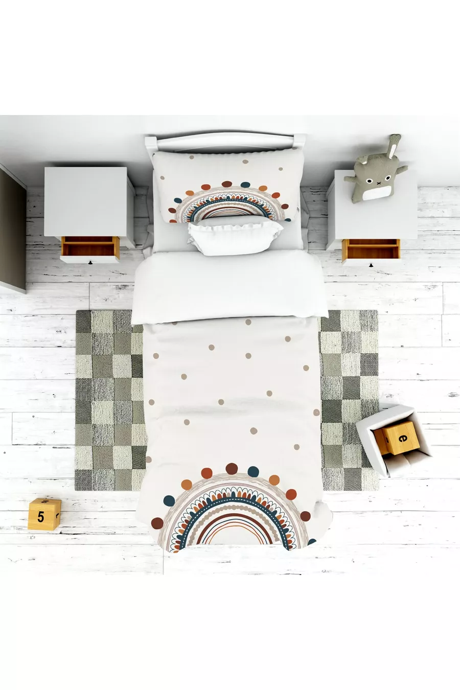 Regenboog Kinderkamer Set (gordijn, bedsprei en kussen, tapijt)