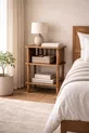 Linde Walnuss Nachttisch Minimalistisches MDF Laminat mit Holzfüßen Design; Schlafzimmer - Wohnzimmer - Büro