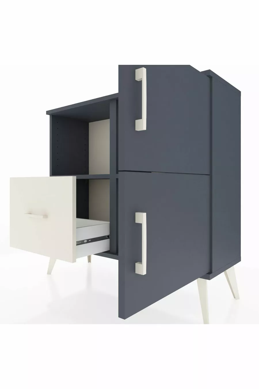 Commode Arges à 2 étagères, 1 tiroir, 2 portes, Anthracite-Anthracite/Gris pierre