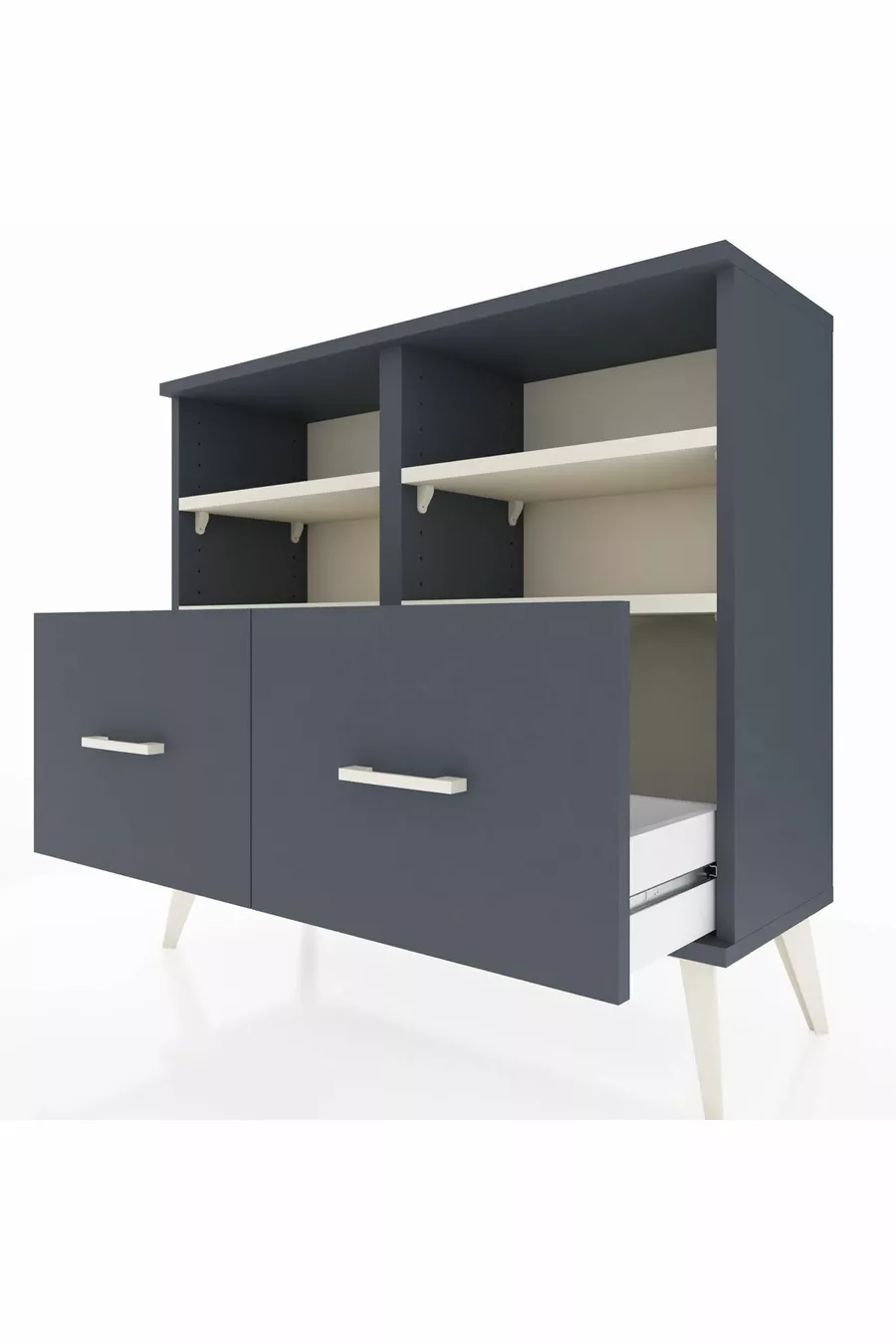Arges Kommode 4 Regalfächer 2 Schubladen Anthrazit-Steil/Anthrazit