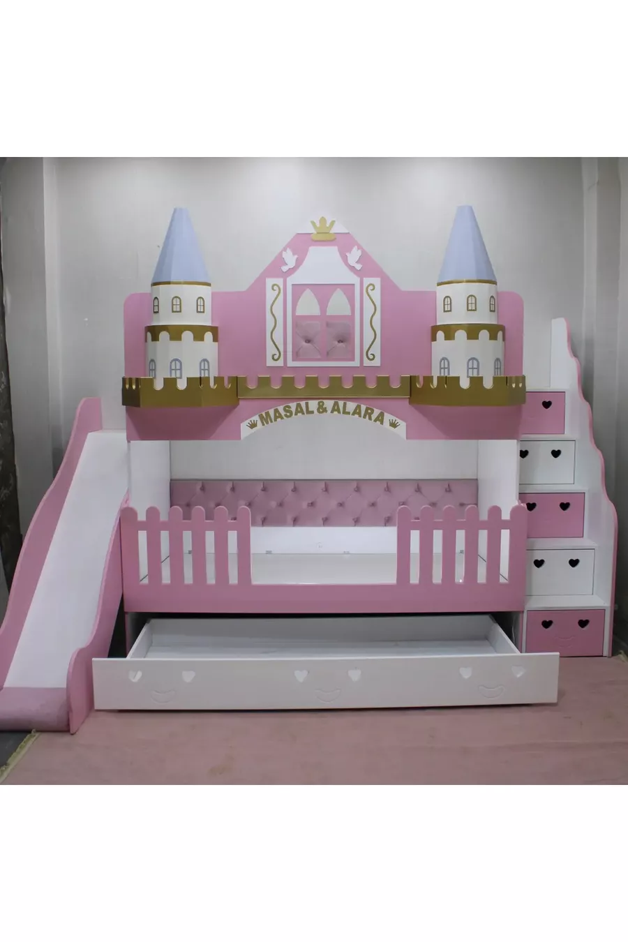 LETTO A CASTELLO CON SCIVOLO E LETTINO PER BAMBINI