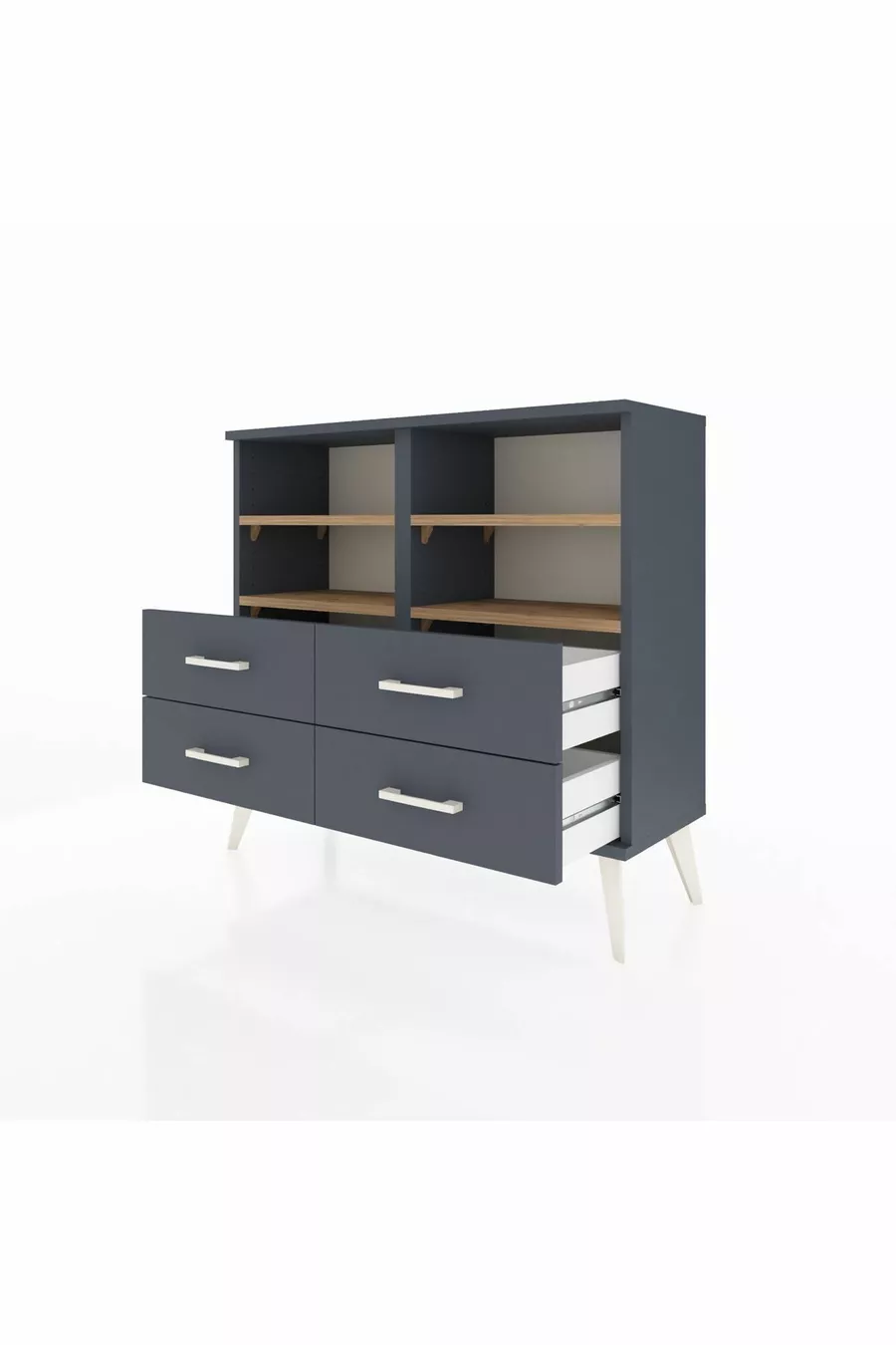 Arges Dresser 4 Shelves 4 Drawers Anthracite-Pine/Anthracite