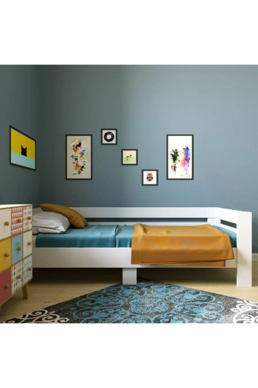 Bed-frame with storage base (ELEGANT LOOK, EASY ASSEMBLY) - square-edged (PARTICLE BOARD)