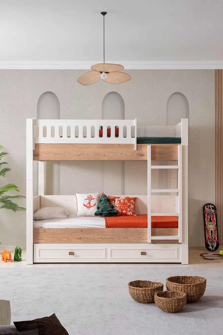 Кровать-чердак, шкаф Zenit Yavrulu с 3 дверцами, 2 матраса Comfort