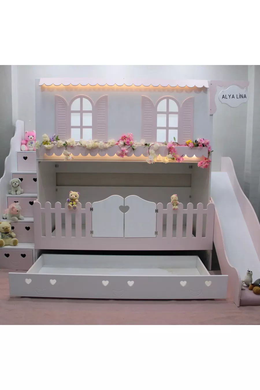 Alaçatı glijbaan stapelbed met kinderbed