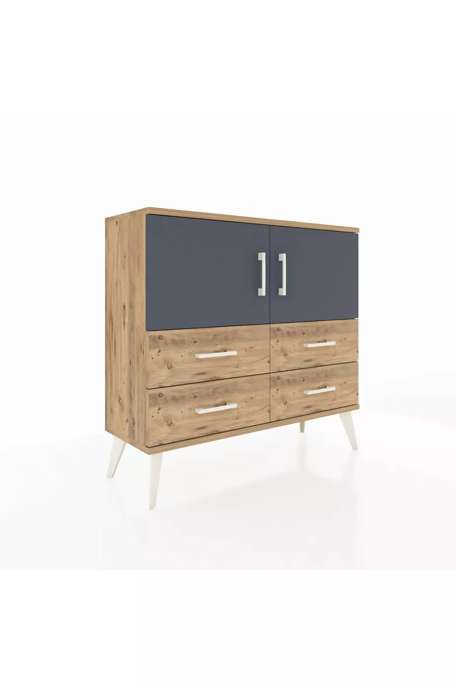 Arges Dresser with 2 Shelves, 4 Drawers, and 2 Doors Pine-Anthracite/Pine