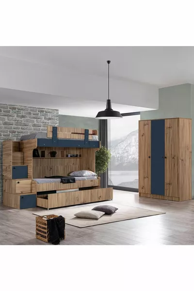 Bunk Bed, Riva Bunk Bed with Baby + 3-Door Wardrobe