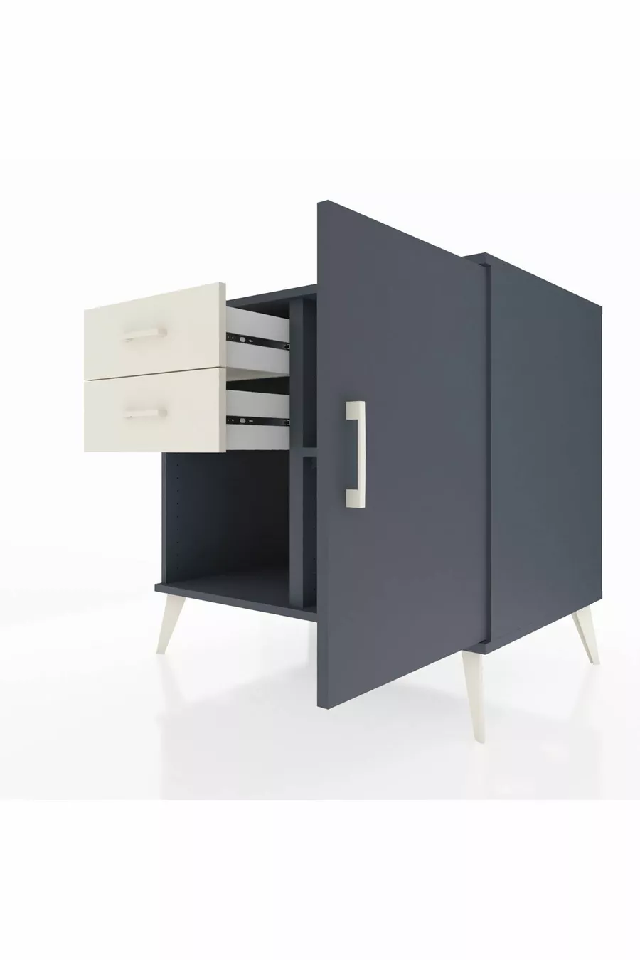 Commode Kronos à une étagère, 2 tiroirs et une porte, Anthracite-Anthracite/Gris pierre