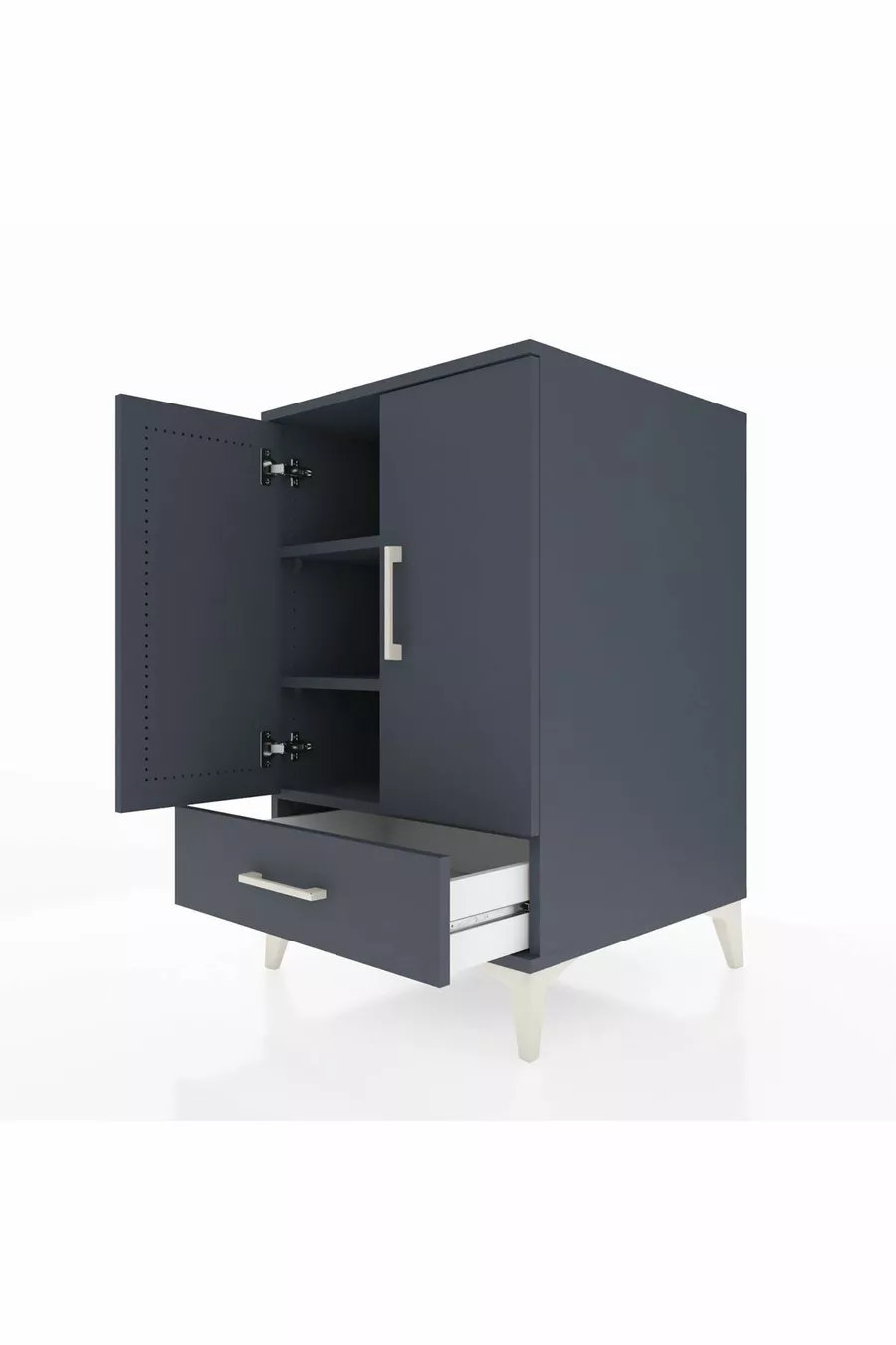 Table de chevet Kronos avec 3 étagères, 1 tiroir et 2 portes, Anthracite-Anthracite