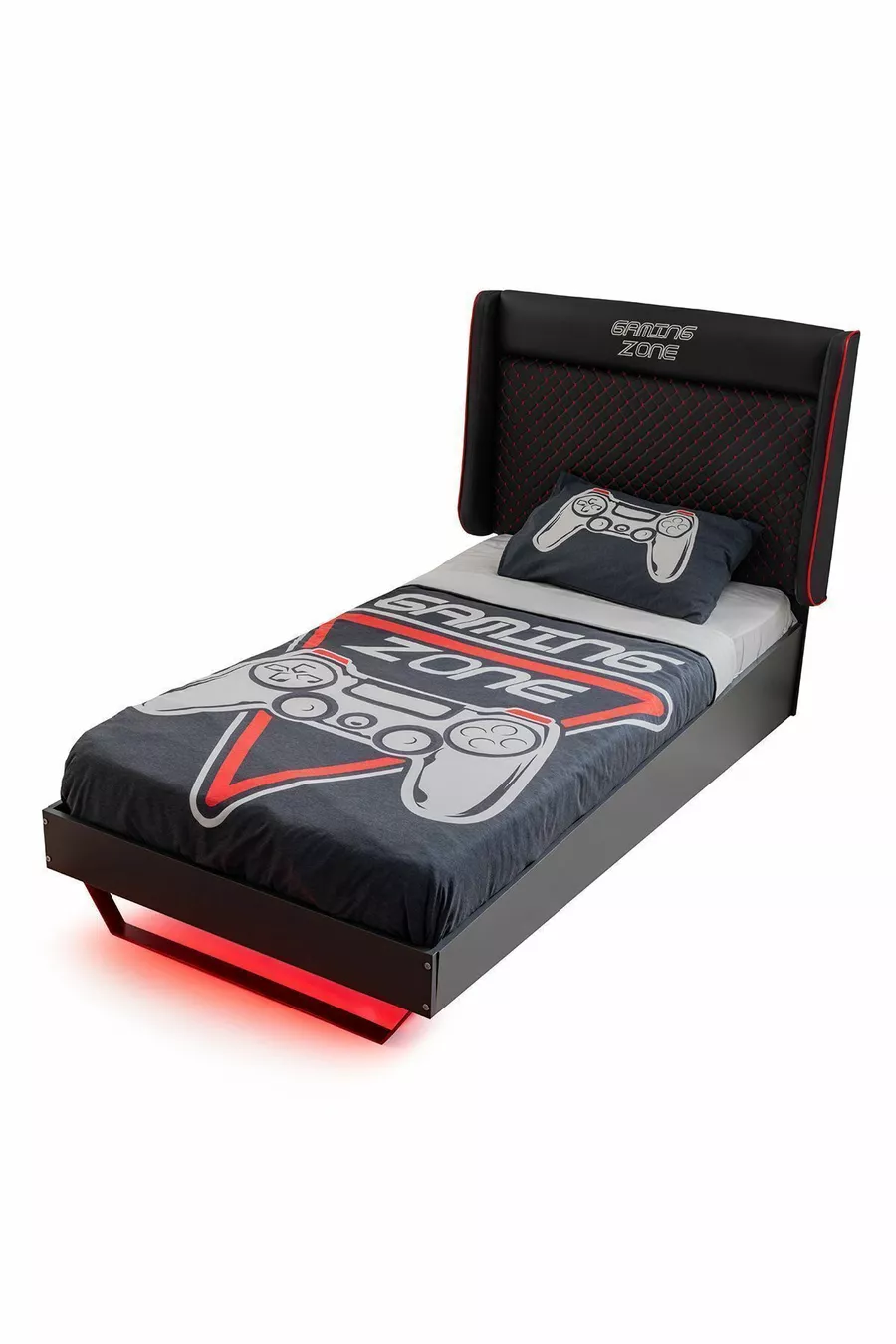 Chambre d'ado avec thème gamer - Armoire à 2 portes, Lit, Table de chevet, Bureau