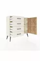 Commode Arges à une étagère, 4 tiroirs et 2 portes, Pierre de lune-Sapin/Pierre de lune