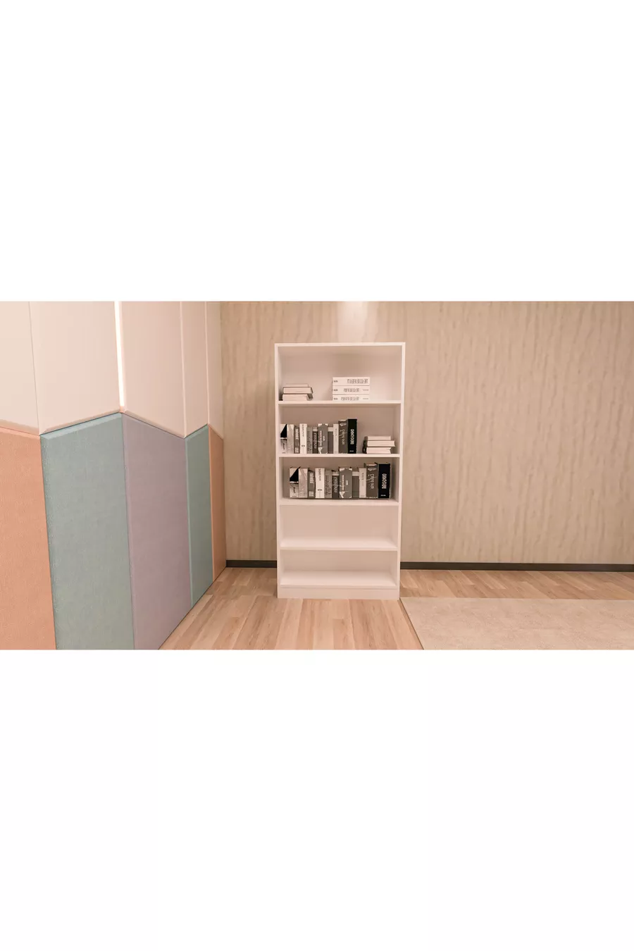 4-teiliges weißes MDF-Jugendzimmer-Set (Bett, Kleiderschrank, Bücherregal und Schreibtisch)