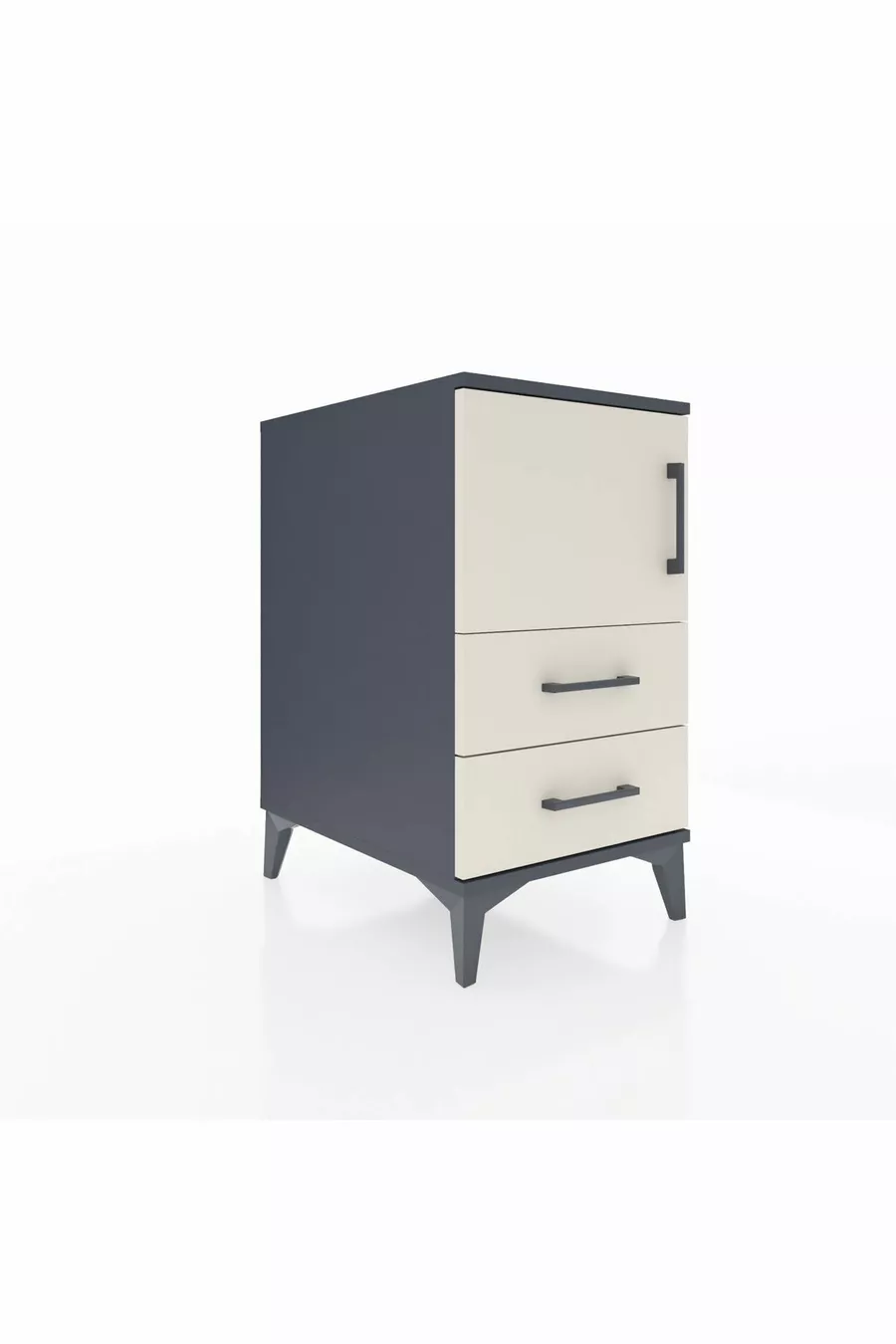 Table de chevet Kronos avec 2 étagères, 2 tiroirs et 1 porte, Anthracite-Pierre de lune