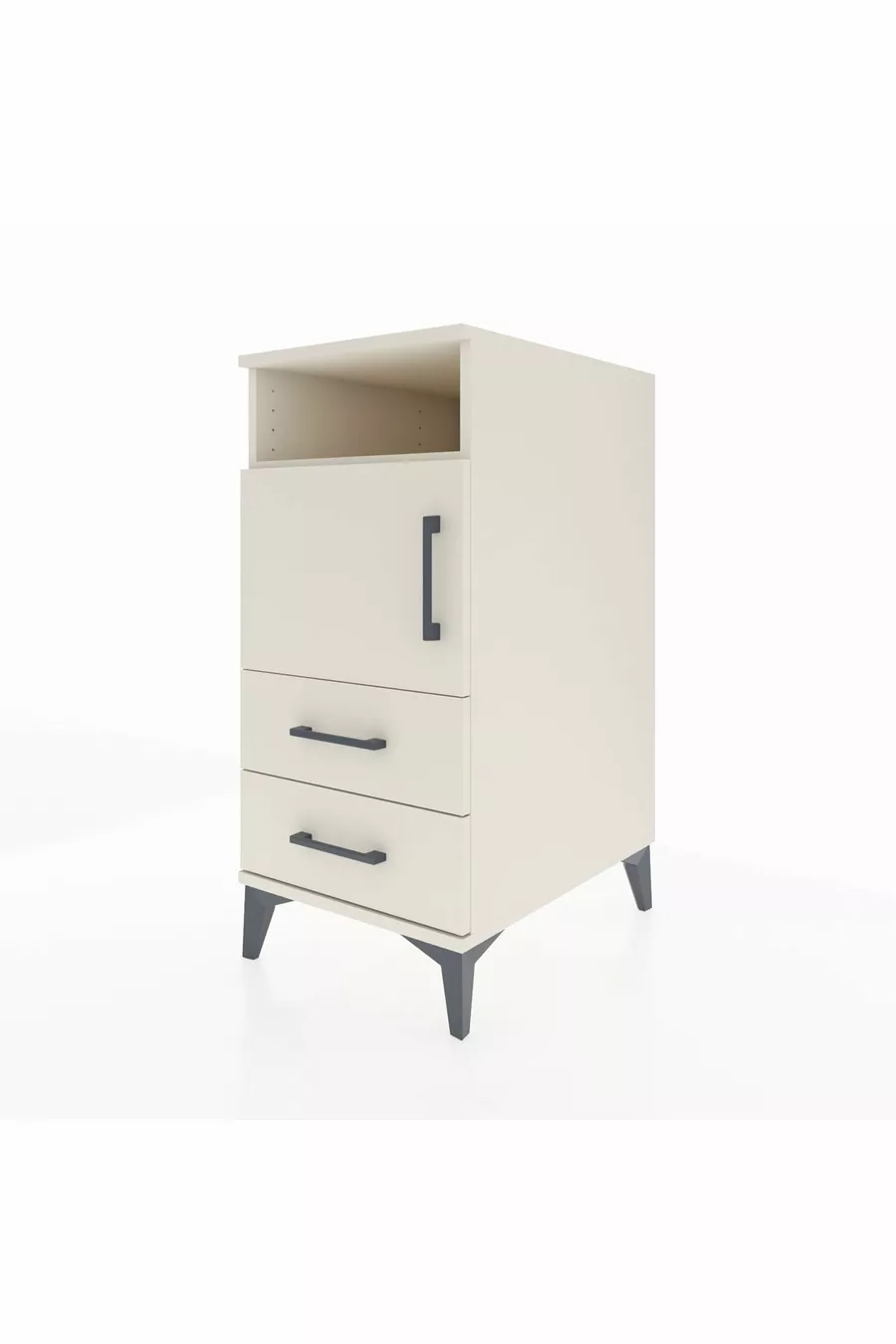 Comodino Kronos con 2 Ripiani, 2 Cassetti e 1 Anta, Giada-Ghiaccio