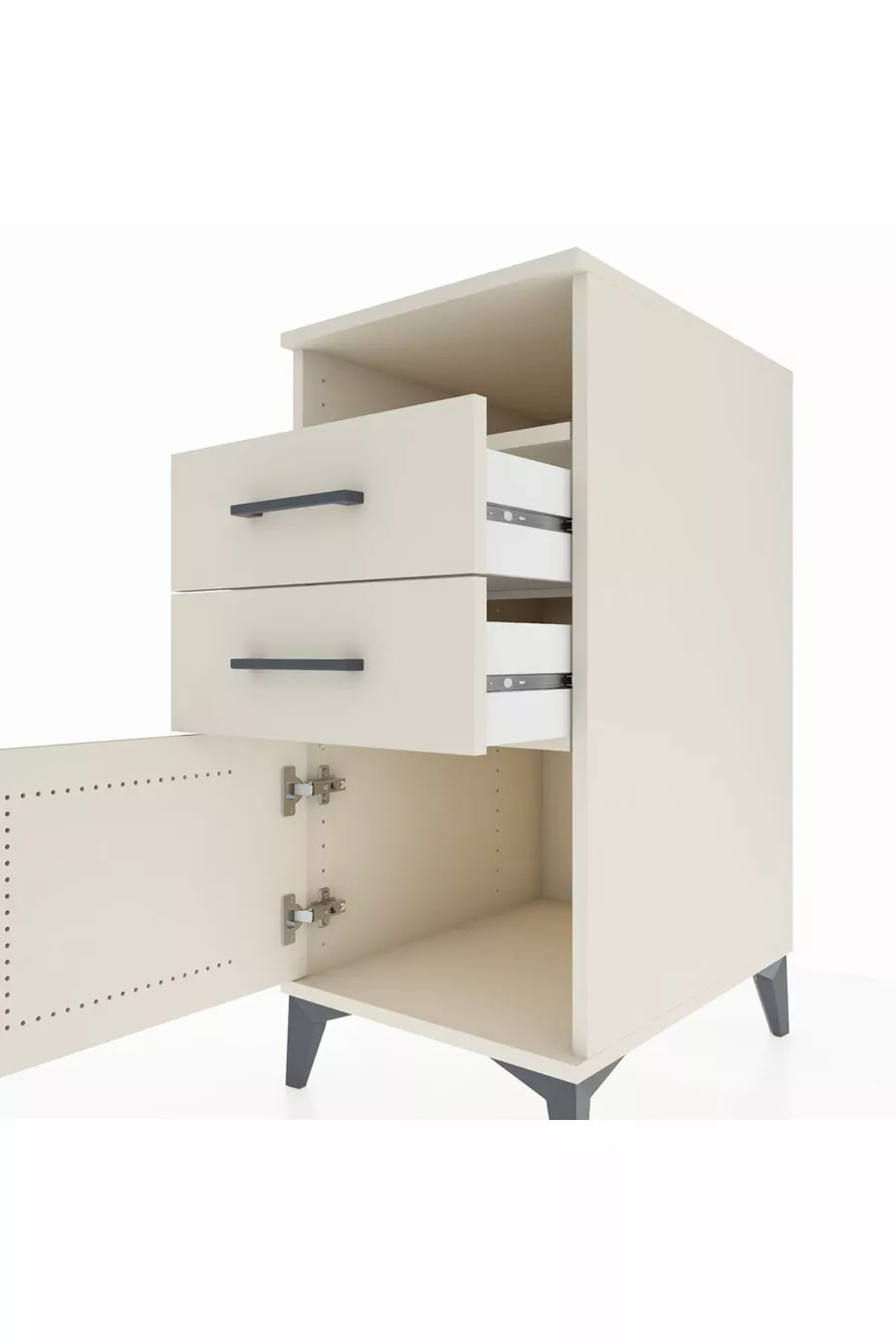 Kronos Table de chevet avec une étagère, 2 tiroirs et une porte, couleur Pierre de Lune