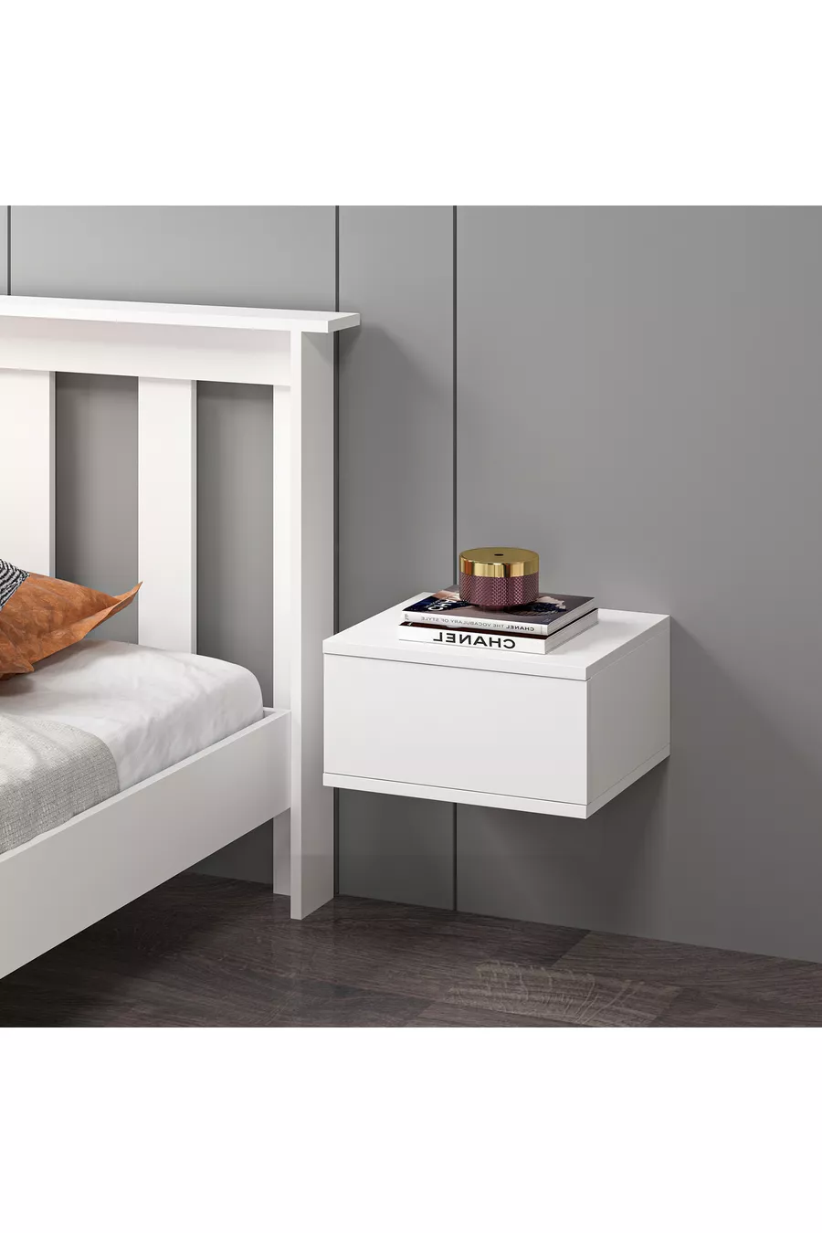 Table de chevet en MDF blanc à monter sur le mur sans rail