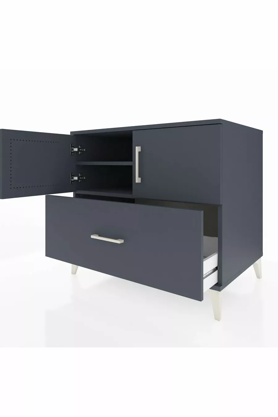 Commode Kronos avec 2 étagères, 1 tiroir et 2 portes, Anthracite-Anthracite