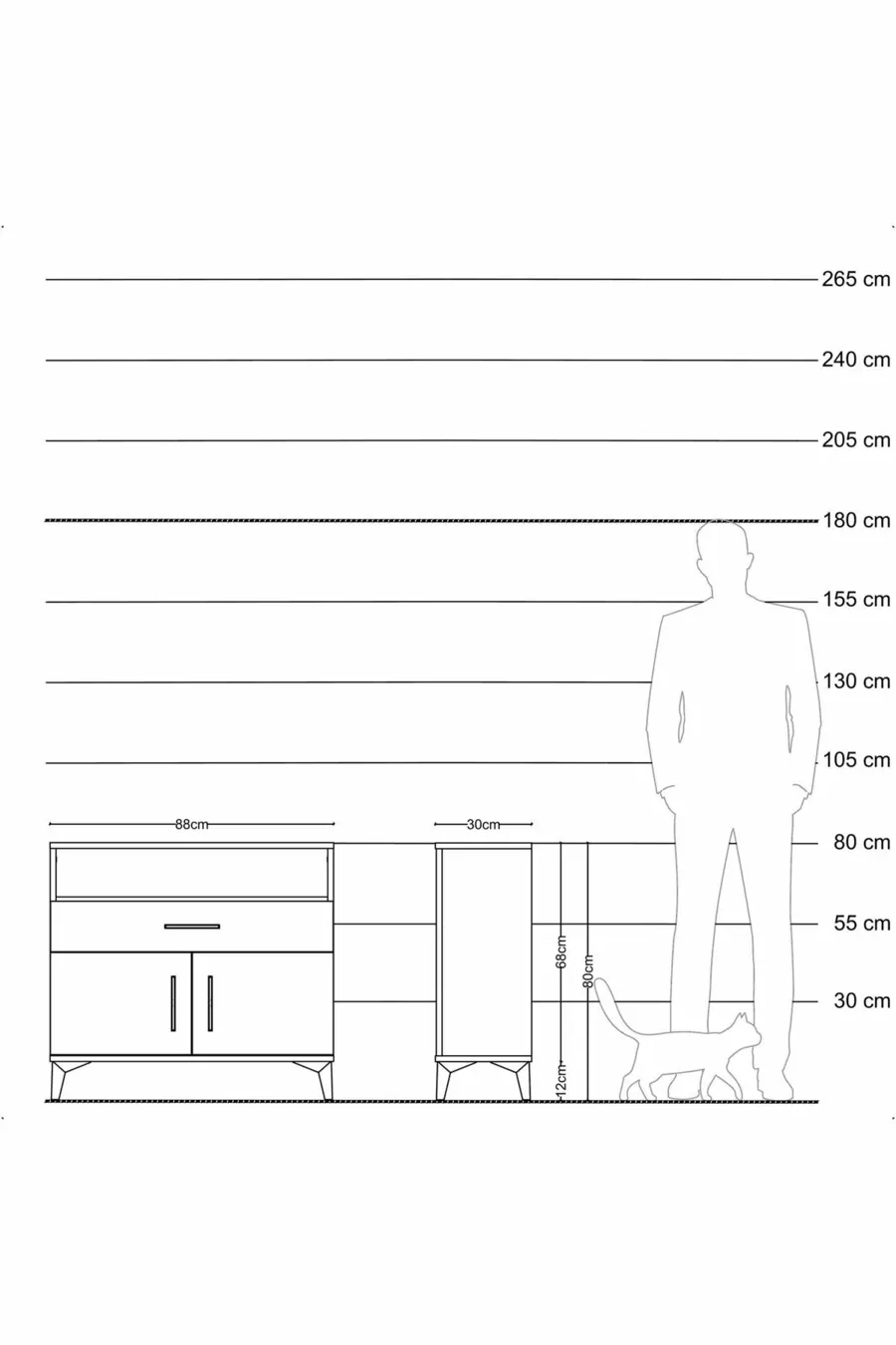 Commode Arges 2 étagères, 1 tiroir, 2 portes, Anthracite-Pin