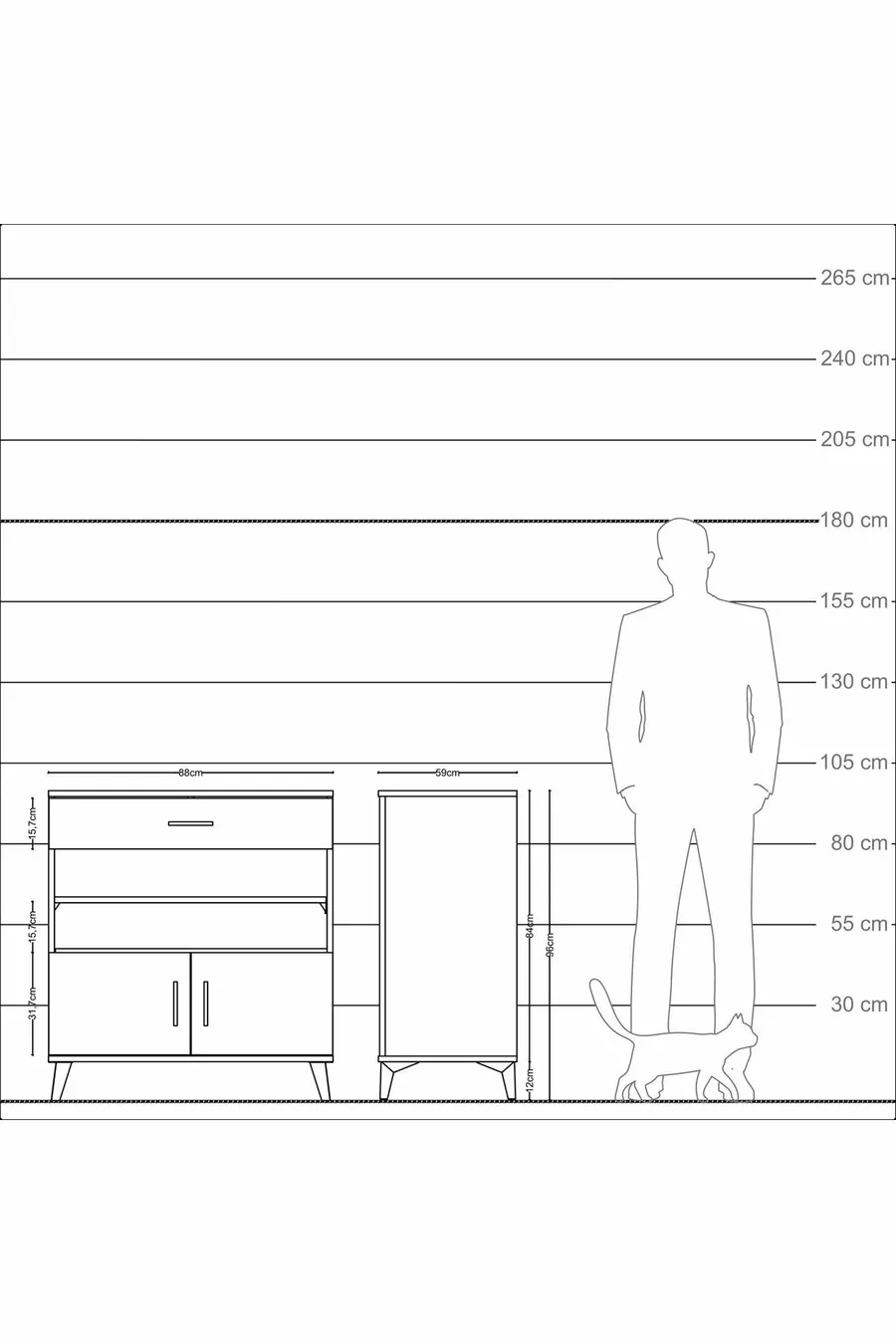 Commode Kronos 3 étagères 1 tiroir 2 portes Pin-Anthracite