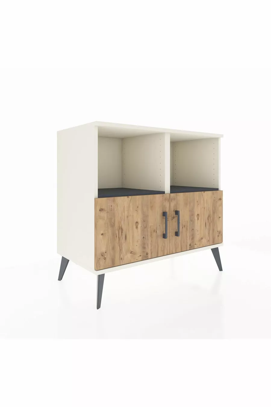 Commode Hyperion 2 étagères 2 portes Pierre de lune-Pin/Anthracite