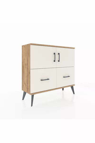 Arges Dresser with 2 Shelves, 2 Drawers, 2 Doors, Pine-Onyx