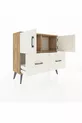 Commode Arges avec 2 étagères, 2 tiroirs et 2 portes, en pin et pierre d'onyx