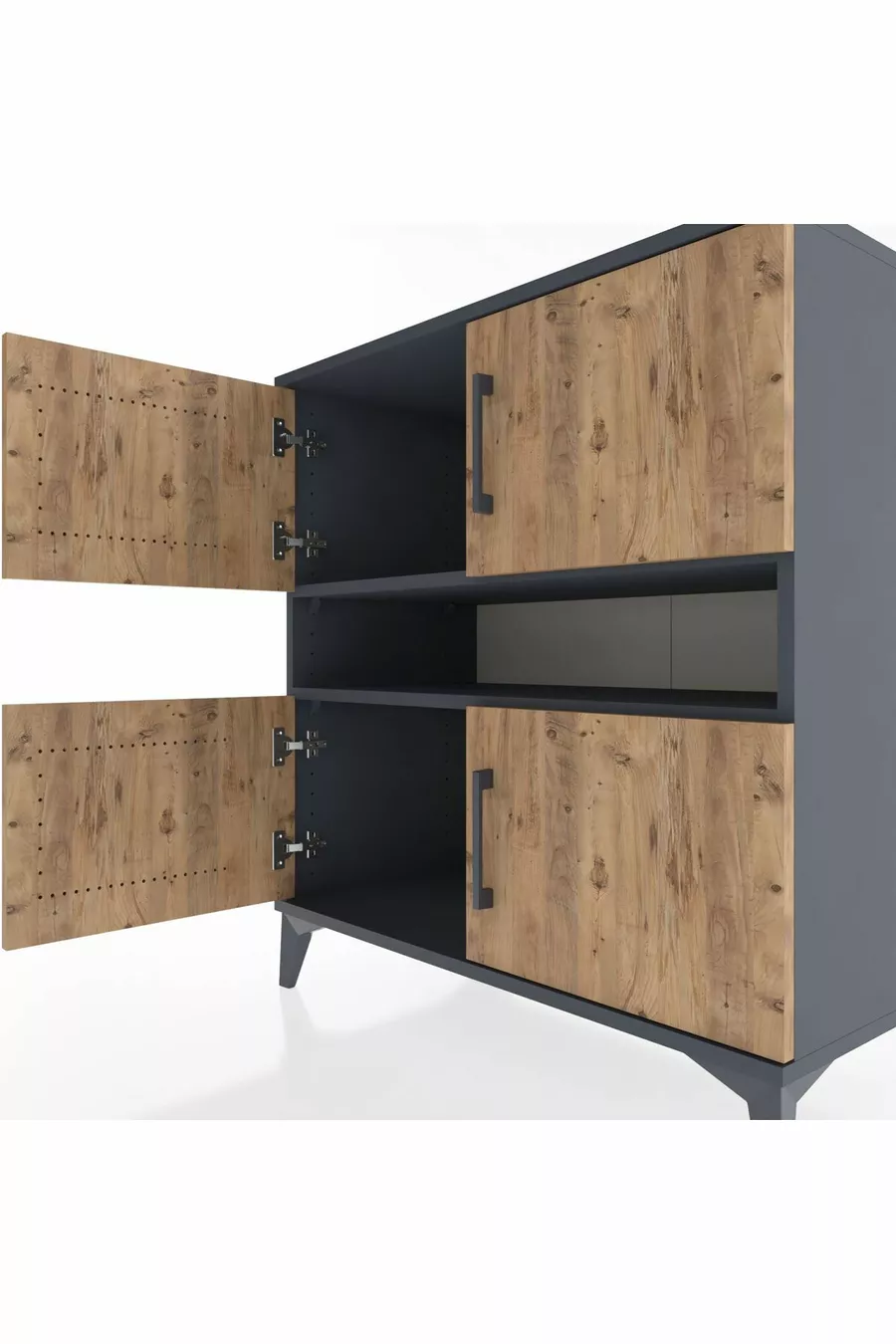 Commode Hyperion 2 étagères 4 portes Anthracite-Pin