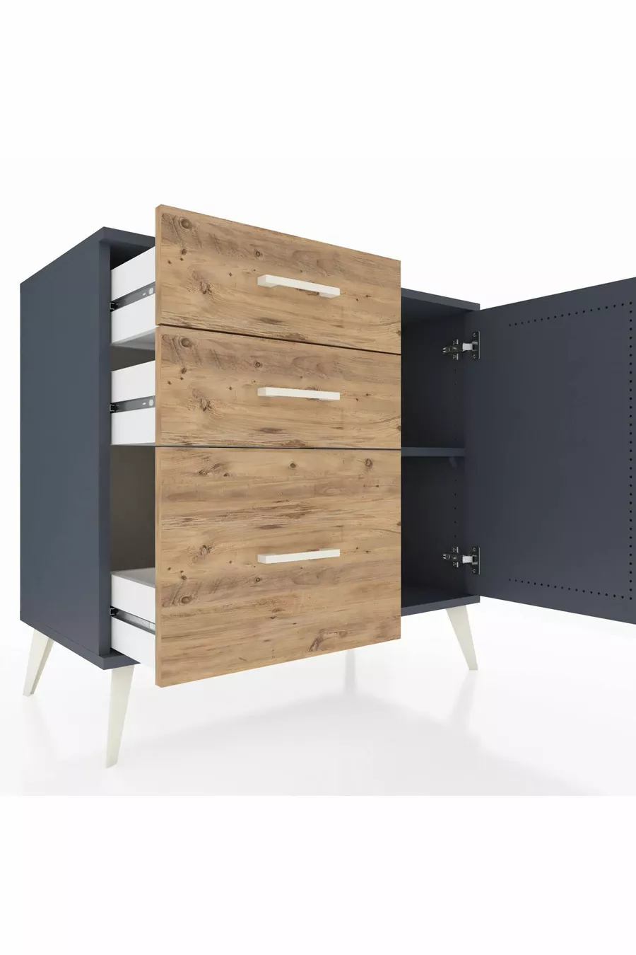 Commode Hyperion avec une seule étagère, 3 tiroirs et une porte, Anthracite-Anthracite/Sapin