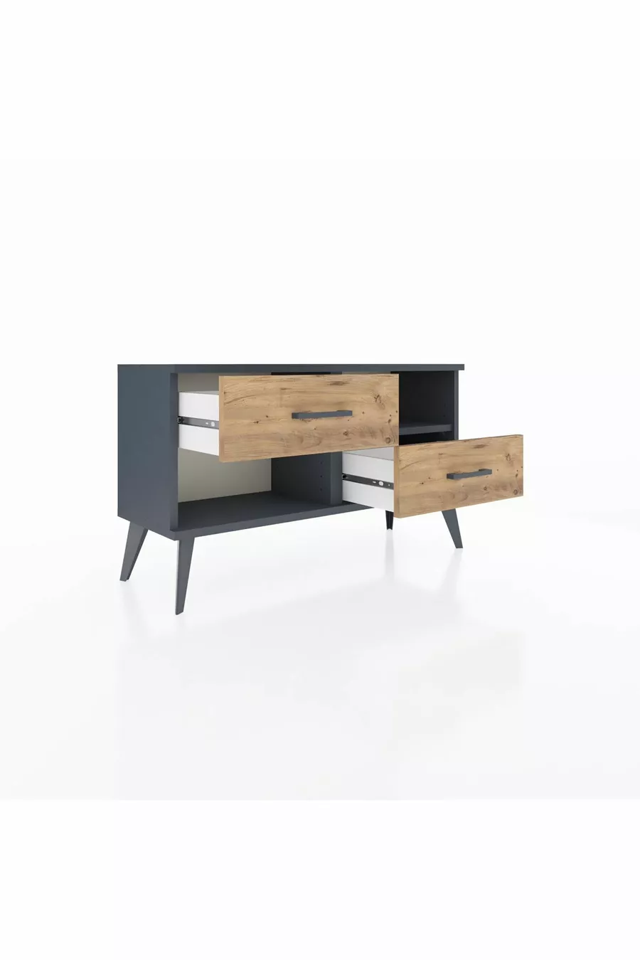 Commode Arges à une étagère et 2 tiroirs Anthracite-Anthracite/Sapin