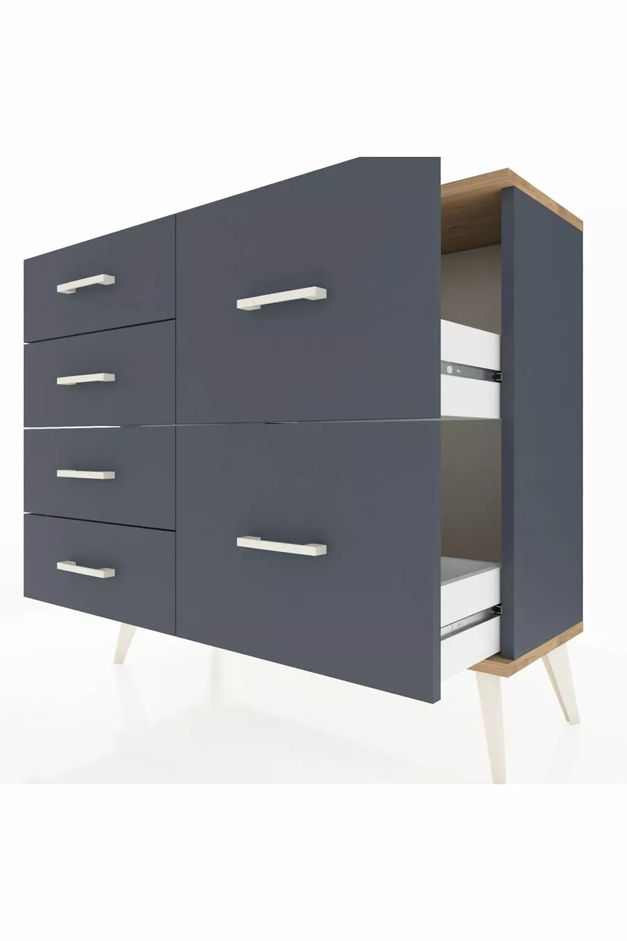 Commode Arges 6 tiroirs Anthracite-Sapin/Anthracite
