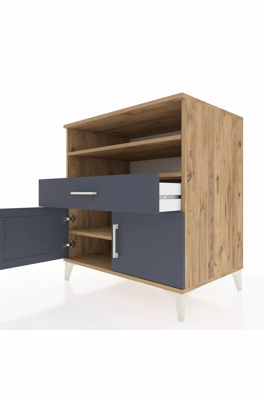 Commode Kronos 3 étagères 1 tiroir 2 portes Pin-Anthracite