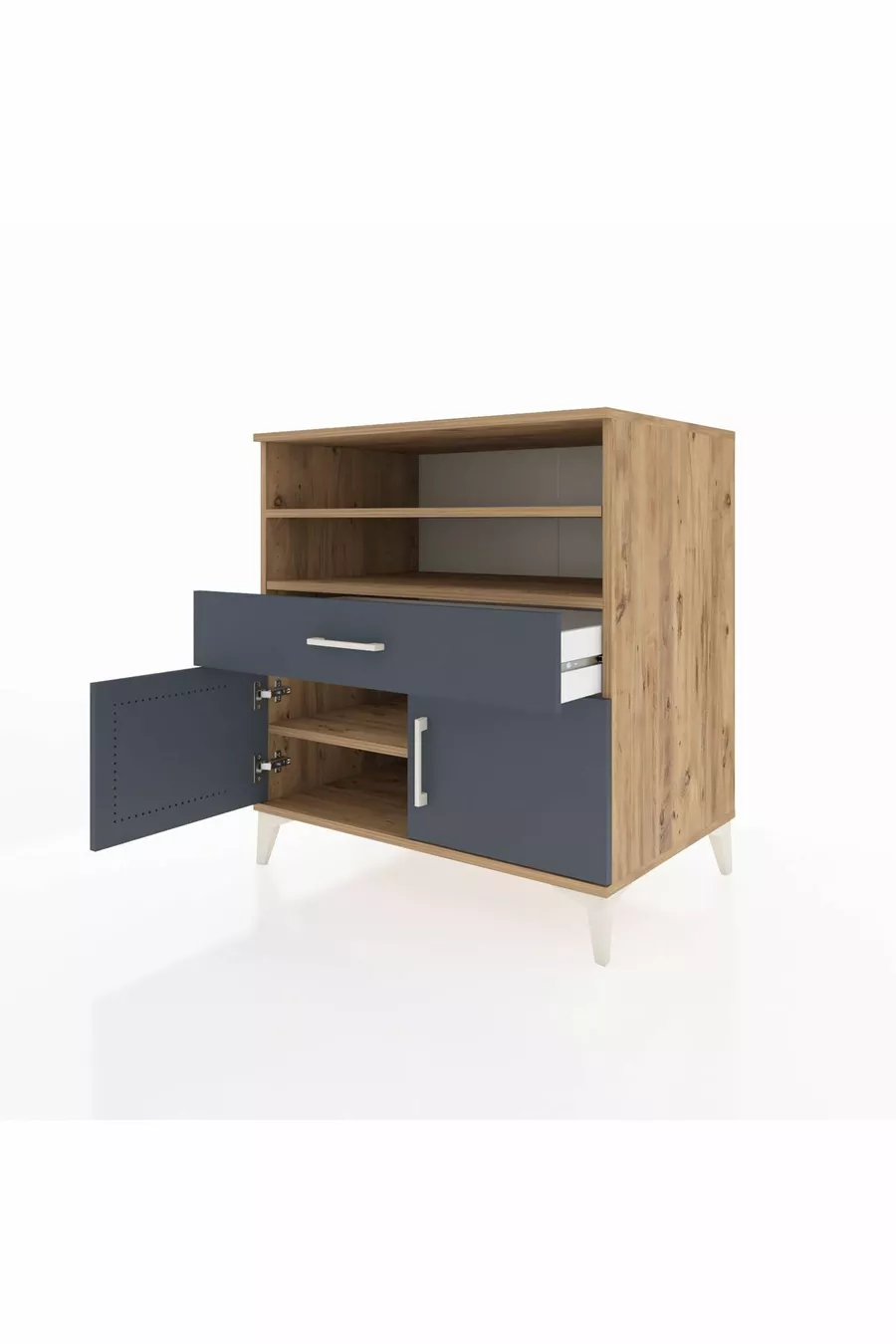 Commode Kronos 3 étagères 1 tiroir 2 portes Pin-Anthracite