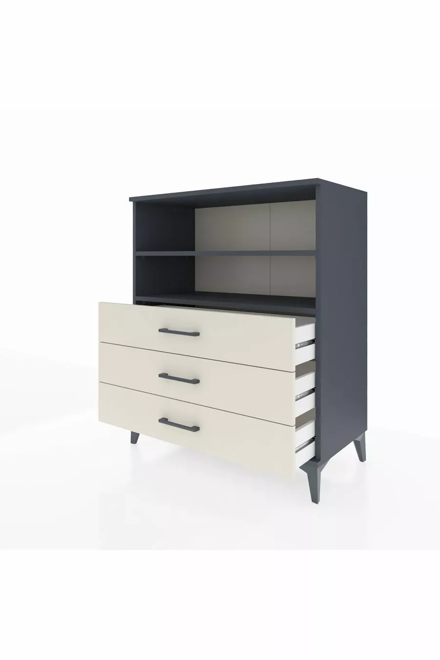 Commode Hyperion 2 étagères 3 tiroirs Anthracite-Pierre de Lune