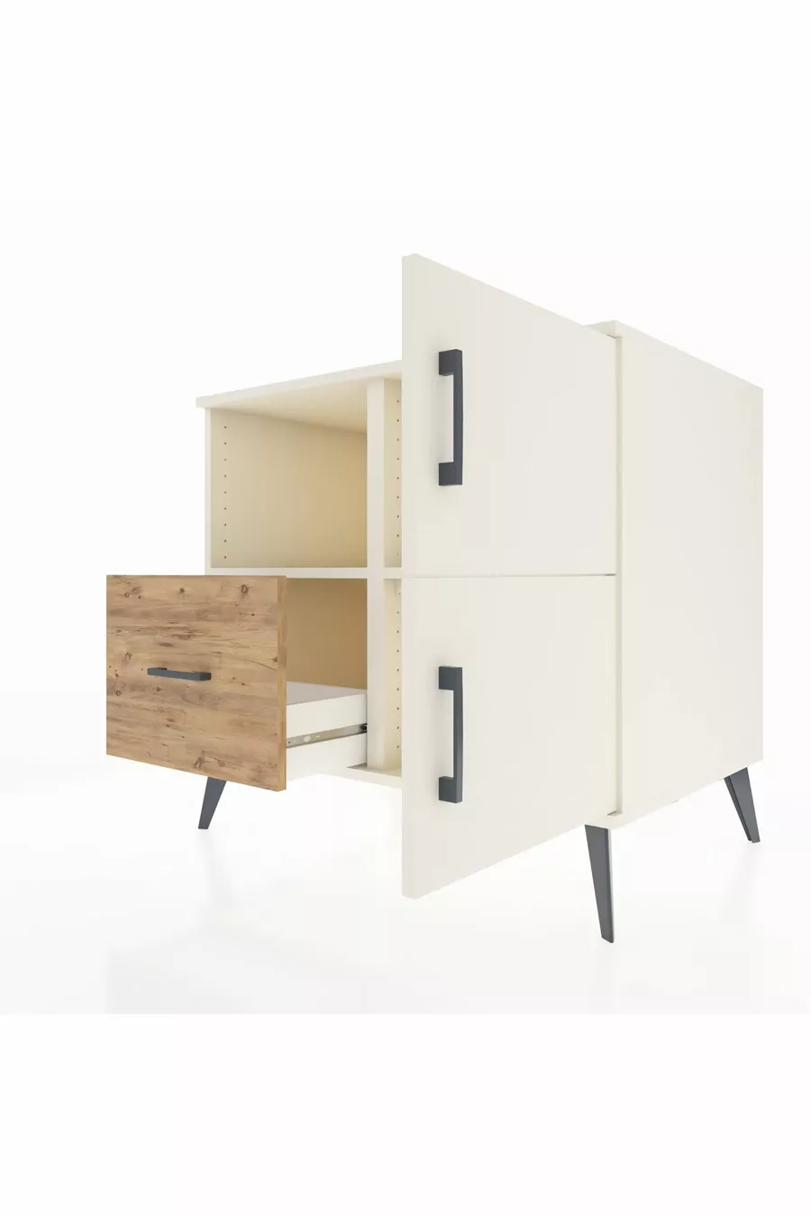 Kronos Dresser 2 Shelves, Single Drawer, 2 Doors, Moonstone-Moonstone/Pine