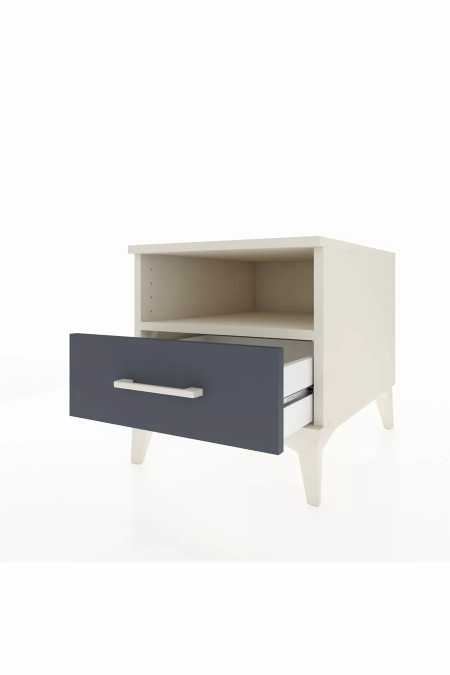 Comodino Kronos con un Ripiano e un Cassetto, Colore Pietra Luna-Antracite