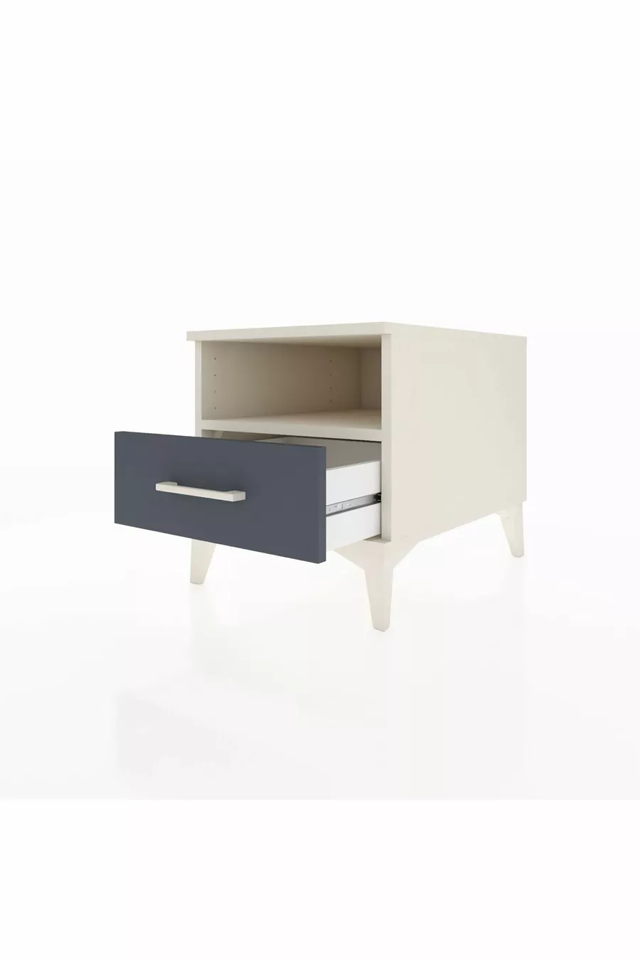 Comodino Kronos con un Ripiano e un Cassetto, Colore Pietra Luna-Antracite